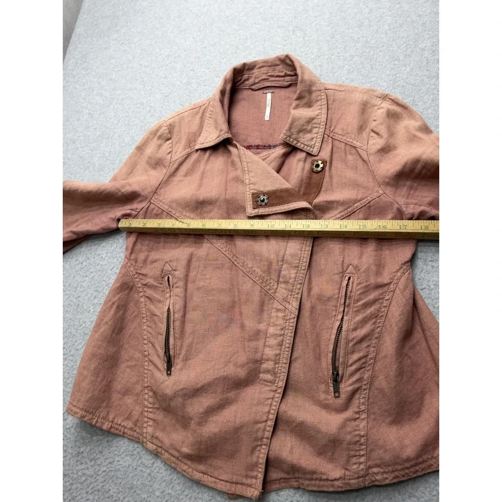 Free People Jacket Womens XS Pink Linen Blend Moto Asymmetrical Zip Biker Canvas